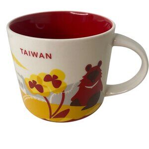 Starbucks You Are Here Taiwan Mug Sun Bears 14oz Red Stoneware Collectible